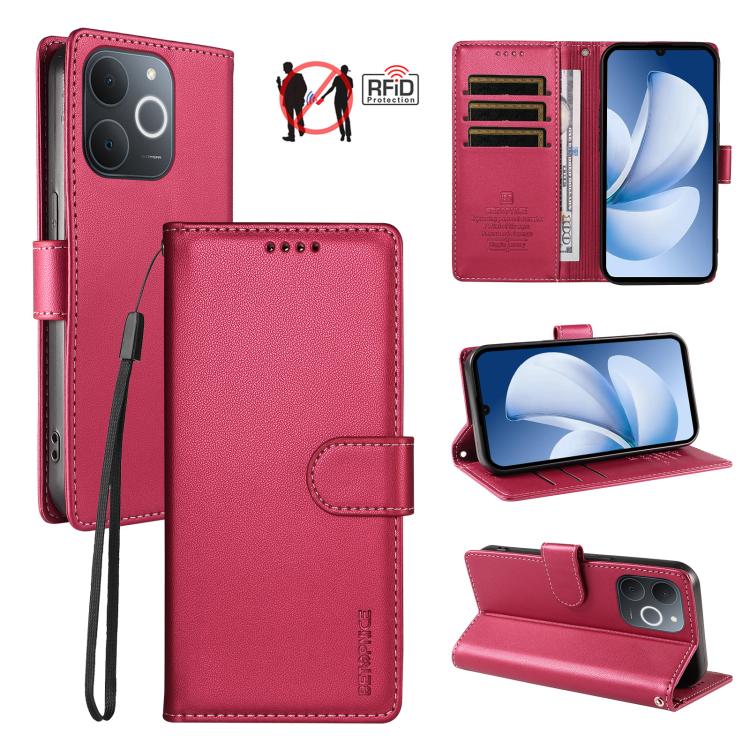 BETOPNICE Pearlescent RFID Vegan Leather Phone Case with Strap — Red