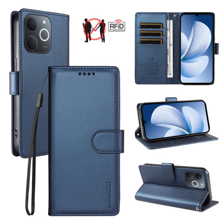 BETOPNICE Pearlescent RFID Vegan Leather Phone Case with Strap — Blue