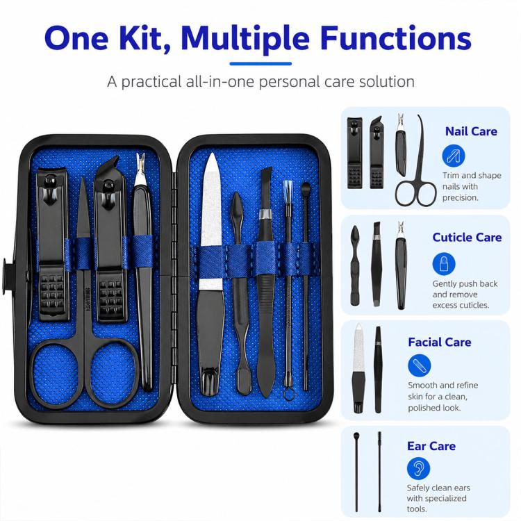 9pcs/Set Portable Stainless Steel Nail Clipper Manicure Tool Set — view 4