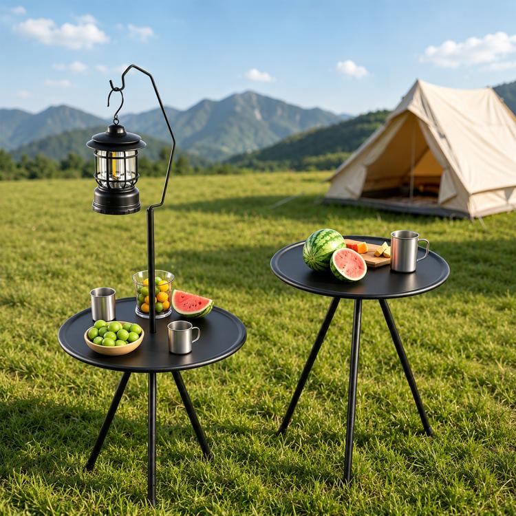 Outdoor Camping Small Round Table with 5-Level Height Adjustment