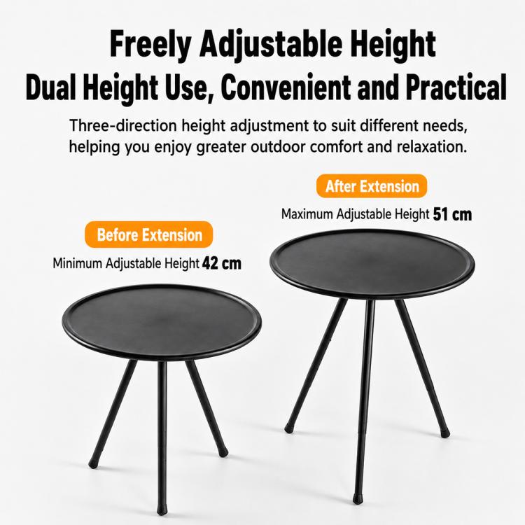 Outdoor Camping Small Round Table with 5-Level Height Adjustment