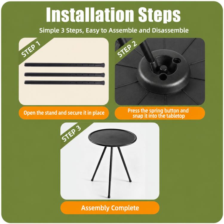 Outdoor Camping Small Round Table with 5-Level Height Adjustment