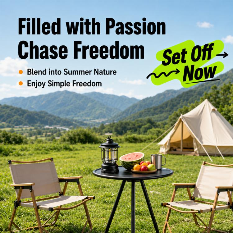 Outdoor Camping Small Round Table with 5-Level Height Adjustment