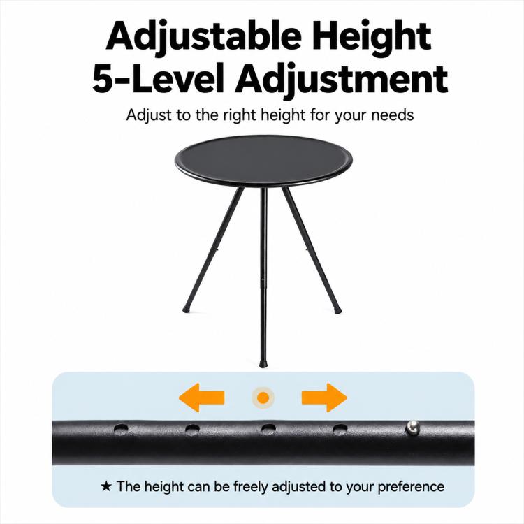 Outdoor Camping Small Round Table with 5-Level Height Adjustment