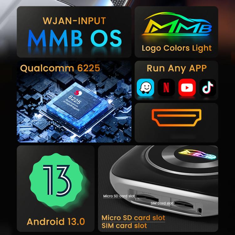 MMB Car Smart Box Wired to Wireless Android Auto CarPlay Adapter, 8GB+128GB Europe / Asia Version