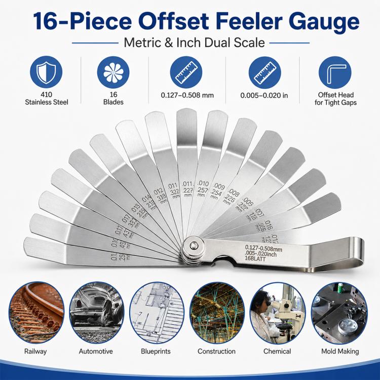 16 in 1 Stainless Steel Elbow Gauge Gap Ruler, Specifications:0.015-0.035mm