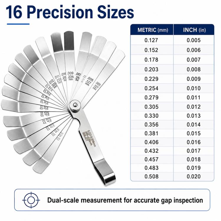 16 in 1 Stainless Steel Elbow Gauge Gap Ruler, Specifications:0.015-0.035mm
