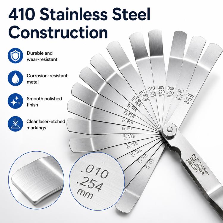 16 in 1 Stainless Steel Elbow Gauge Gap Ruler, Specifications:0.015-0.035mm