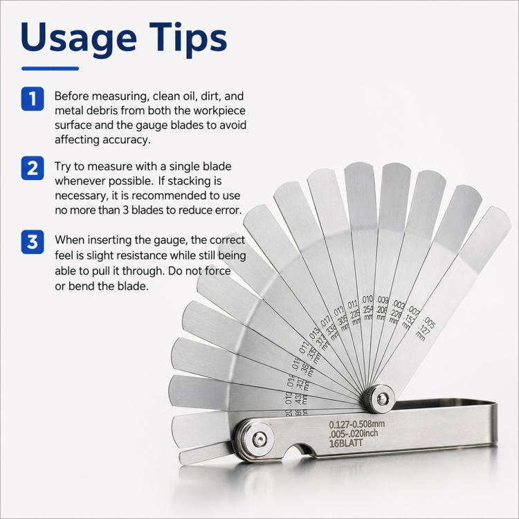 16 in 1 Stainless Steel Elbow Gauge Gap Ruler, Specifications:0.015-0.035mm
