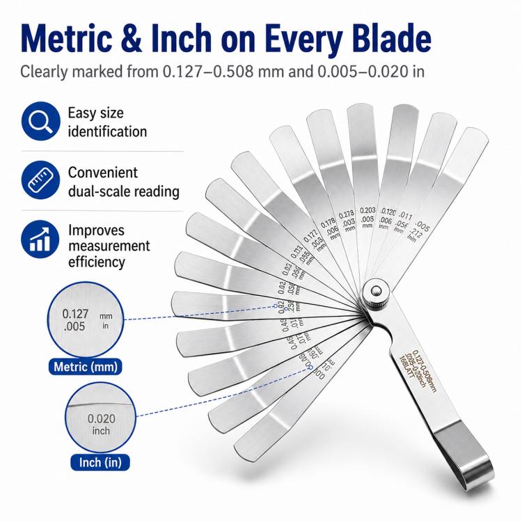 16 in 1 Stainless Steel Elbow Gauge Gap Ruler, Specifications:0.015-0.035mm