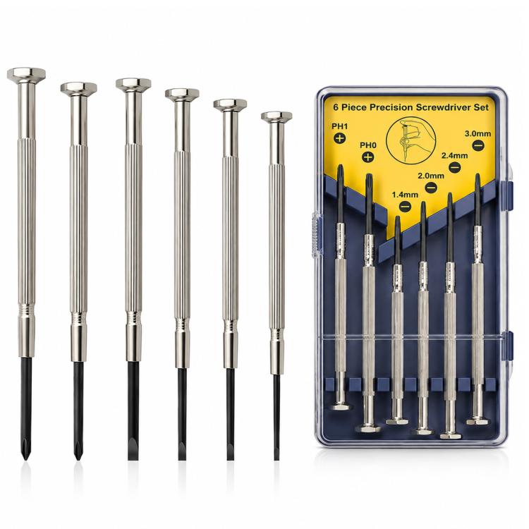 6 Set Precision Screwdriver Set for Watch and Eyeglass Repair — Black