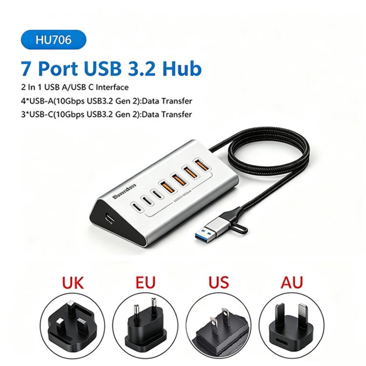 Blueendless Type-C / USB-C 2 in 1 Port Multifunctional HUB Docking Station UK Plug — 7 Ports Hub