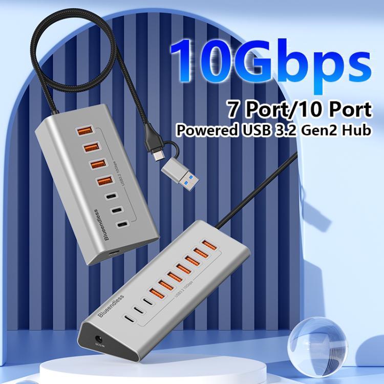 Blueendless Type-C / USB-C 2 in 1 Port Multifunctional HUB Docking Station UK Plug — 10 Ports Hub