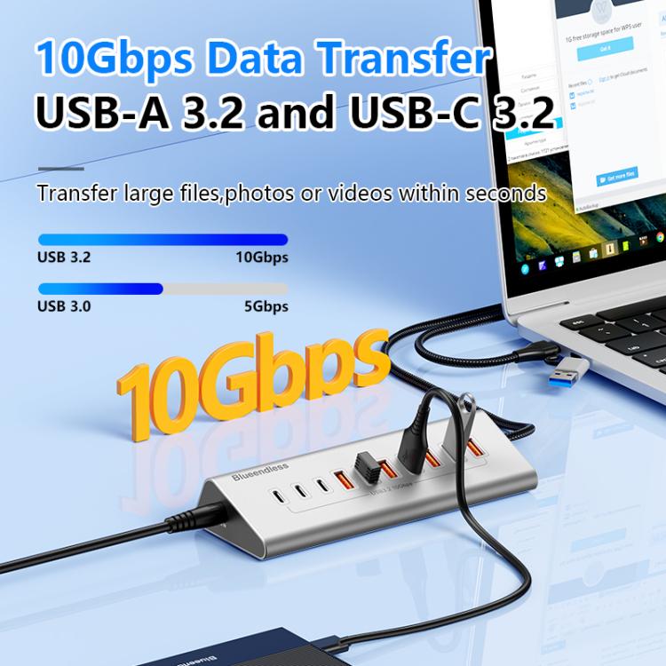 Blueendless Type-C / USB-C 2 in 1 Port Multifunctional HUB Docking Station UK Plug — view 4