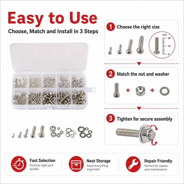Hexagonal Nuts and Bolts 320PCS / Set