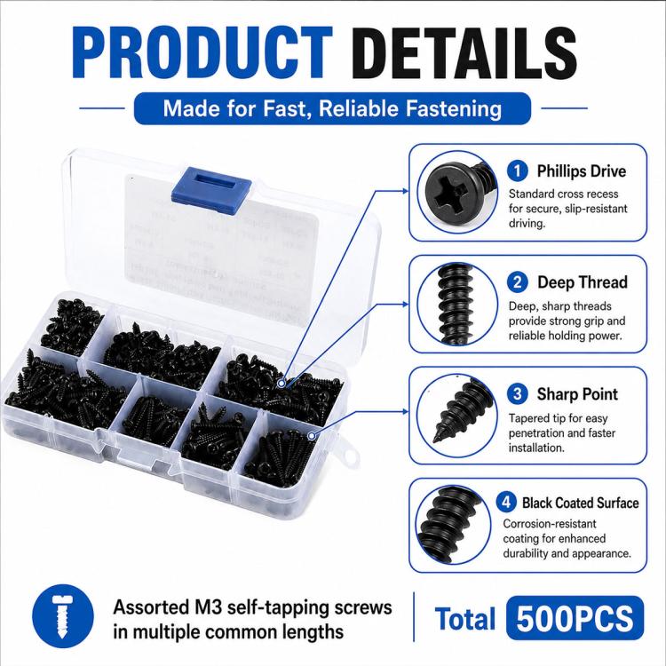 M3 Pan-head Phillips Self-tapping Screw 500 PCS / Set