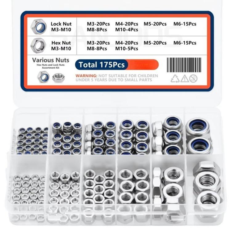 175PCS Lock Nuts and Hexagonal Nut Plug Set