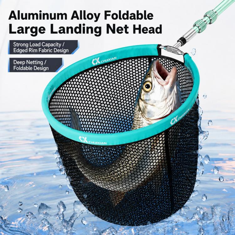 Foldable Aluminum Alloy Coated Mesh Head Big Fish Landing Net with Storage Bag