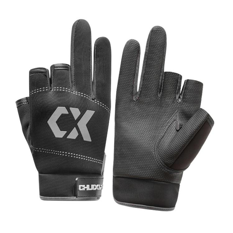 1 Pair 3 Finger Cut Off Anti Slip Breathable Fishing Gloves Outdoor Sun Protection Fishing Gear — Thicken-Red