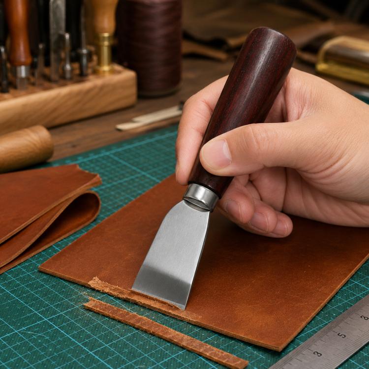 Solid Wood Handle Stainless Steel Leather Cutter Cutting Tool