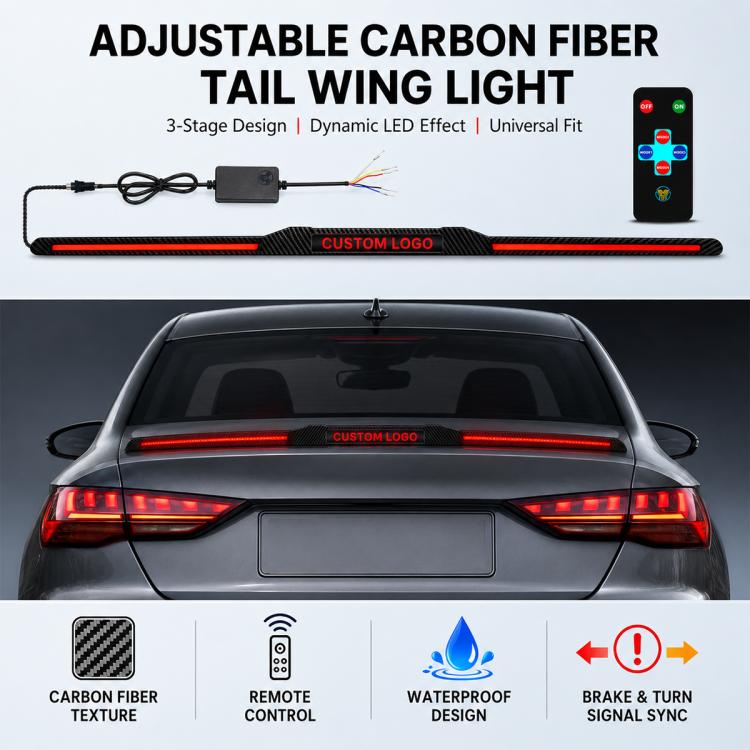 Automotive segmented spoiler light with carbon fiber Texture