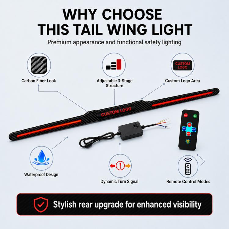 Automotive segmented spoiler light with carbon fiber Texture