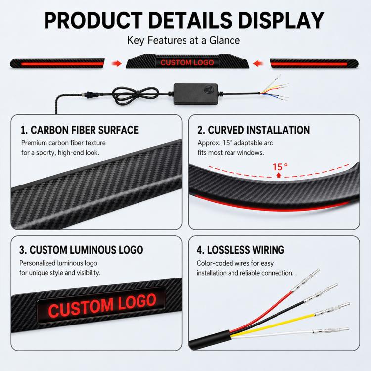 Automotive segmented spoiler light with carbon fiber Texture