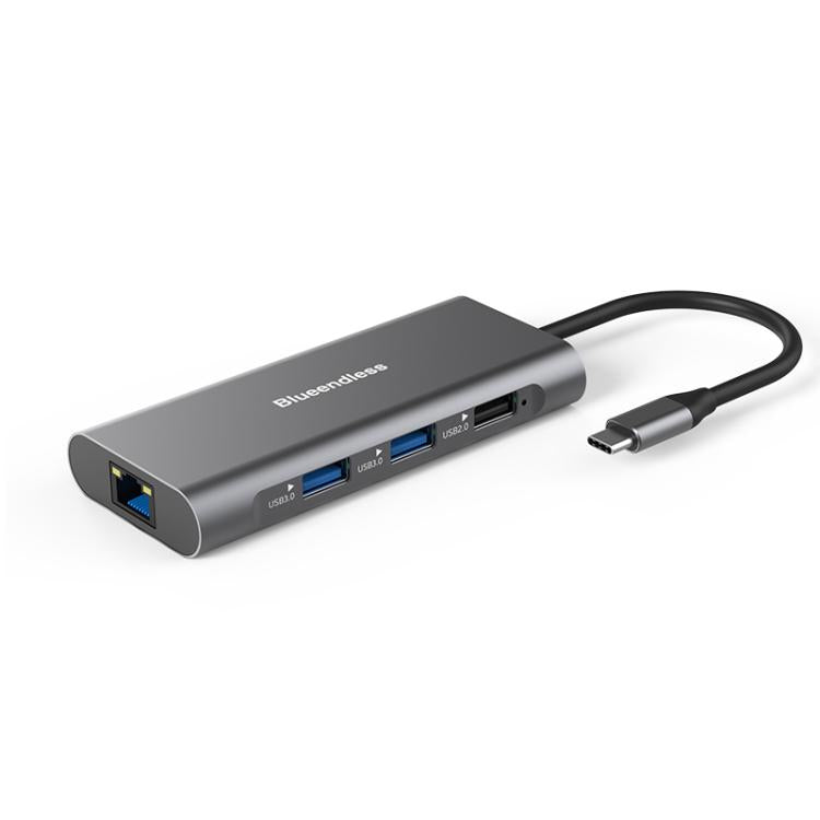 Blueendless HC801 8 in 1 100W PD 4K HDMI USB 3.0 USB-C HUB Multiport Adapter