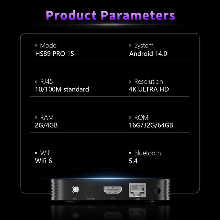 HS89 Pro 15 Android 14 Smart TV Set Top Box, RK3539 Quad-Core Cortex-A55
