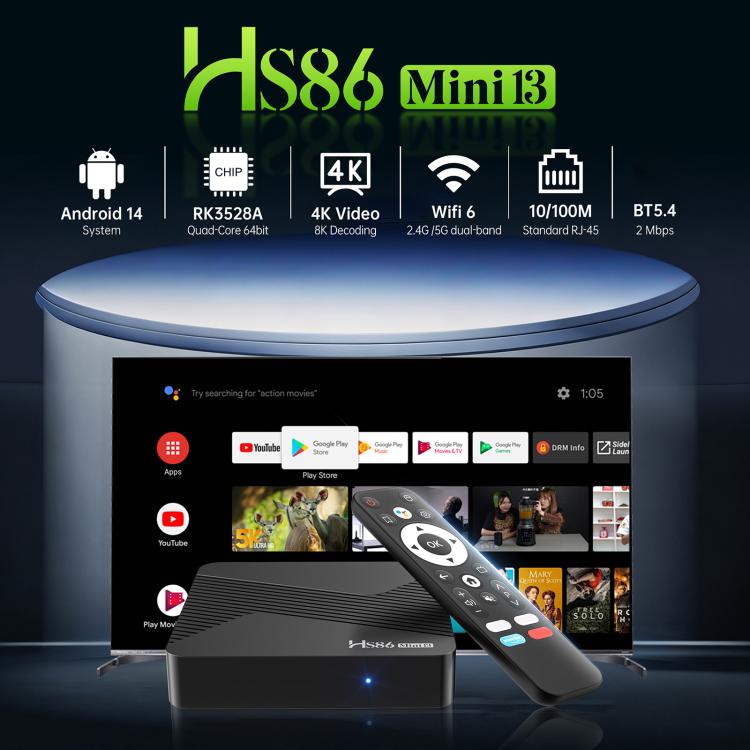 HS86 MINI 13 Android 14 Wifi 6 BT 5.4 4K TV Box