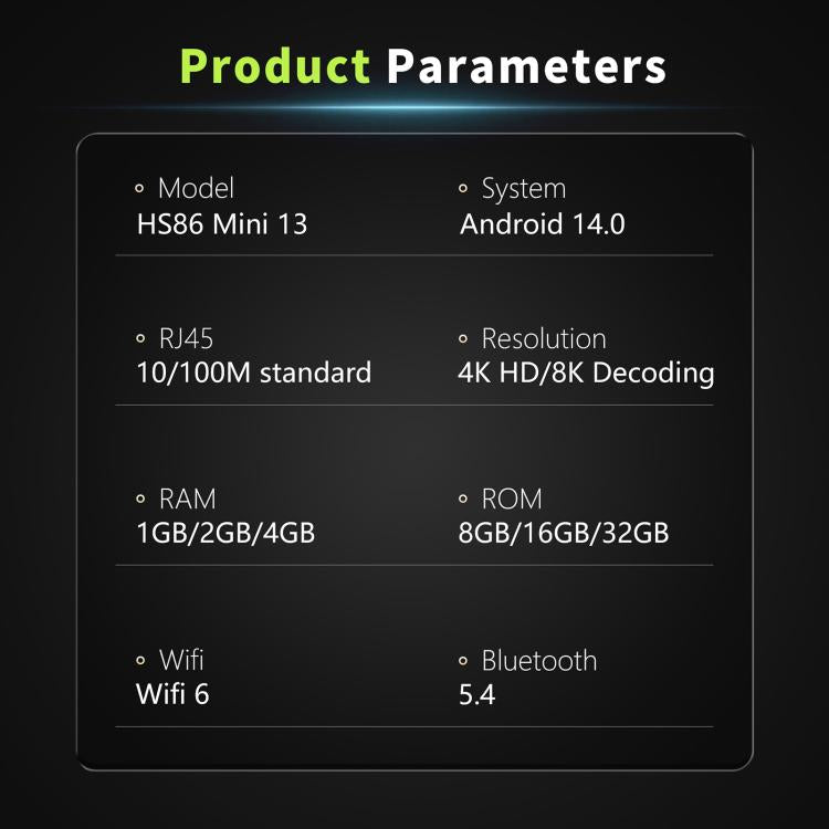 HS86 MINI 13 Android 14 Wifi 6 BT 5.4 4K TV Box