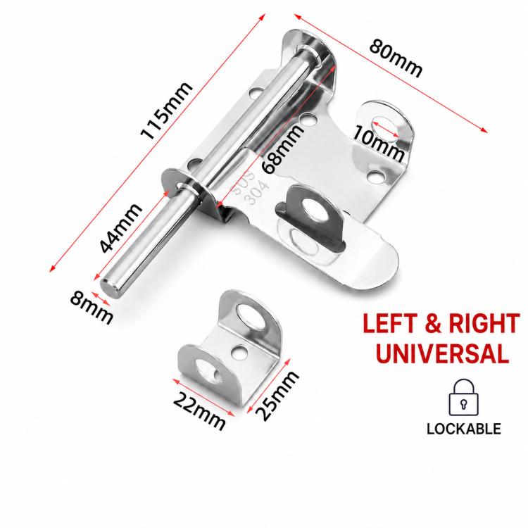 304 Stainless Steel Slide Bolt Latch, Heavy-Duty Barrel Bolt Door Lock — 4 inch
