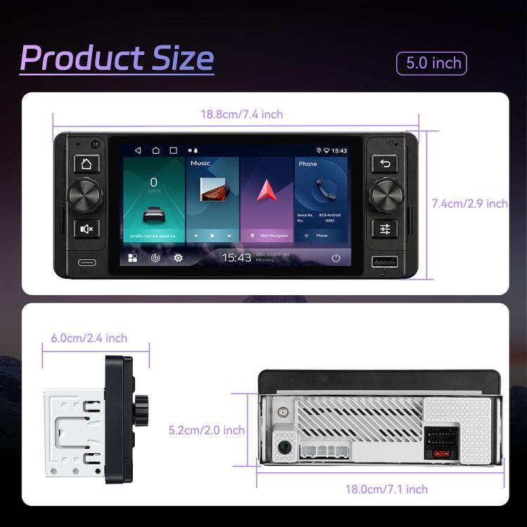 5 inch Single Din Android 15 Center Console CarPlay Car Video Navigation