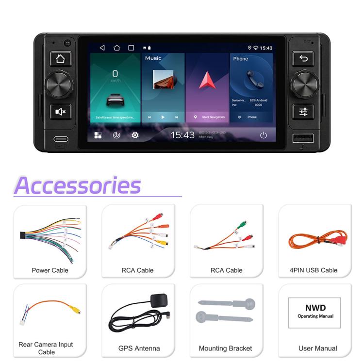 5 inch Single Din Android 15 Center Console CarPlay Car Video Navigation