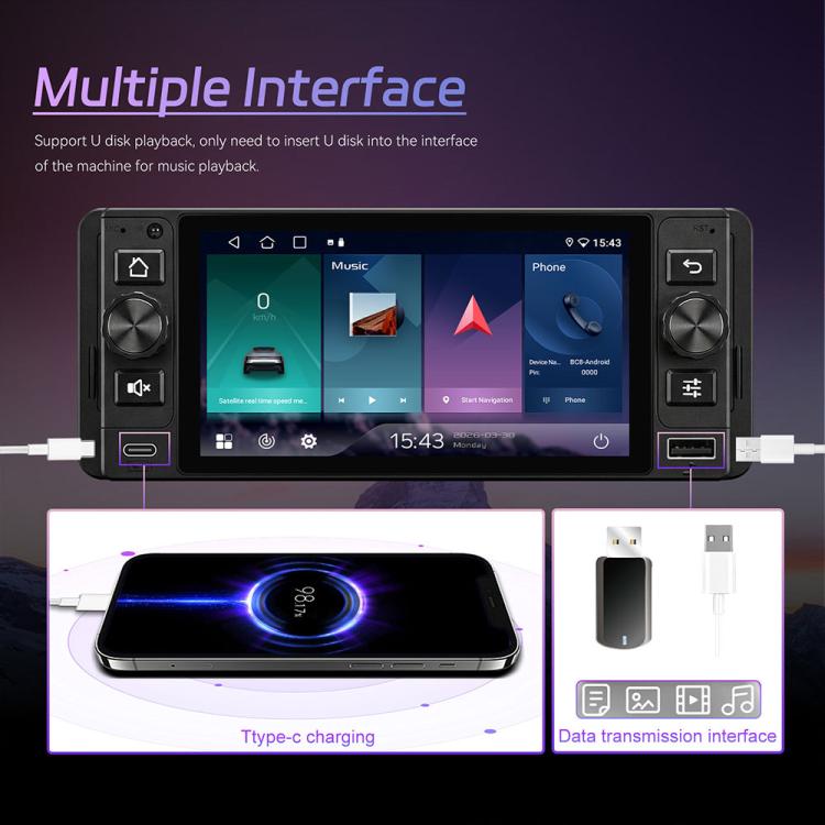 5 inch Single Din Android 15 Center Console CarPlay Car Video Navigation