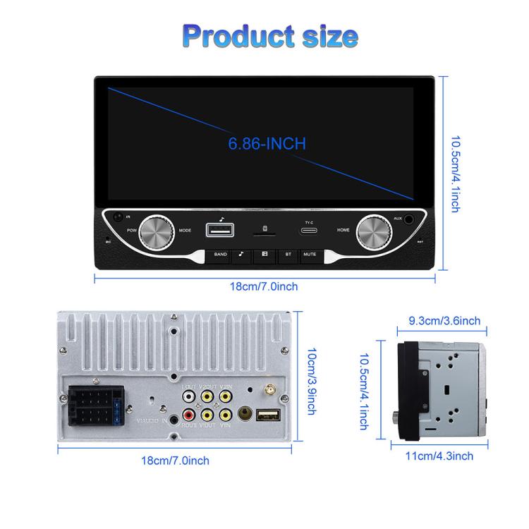 6.86 inch Car Wireless Carplay Dual Spindle MP5 Player