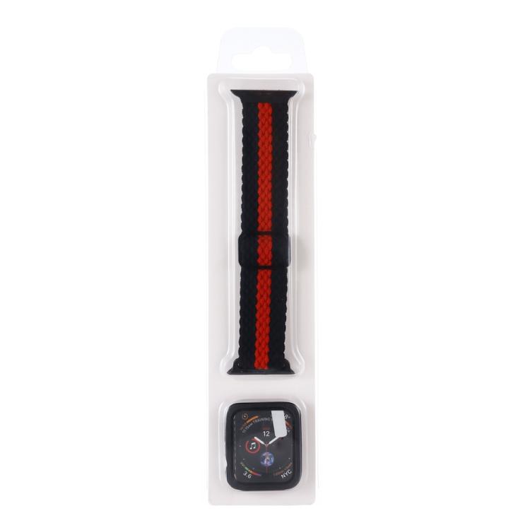Adjustable Striped Woven Nylon Watch Band + Watch Case Set — Black Yellow White Red