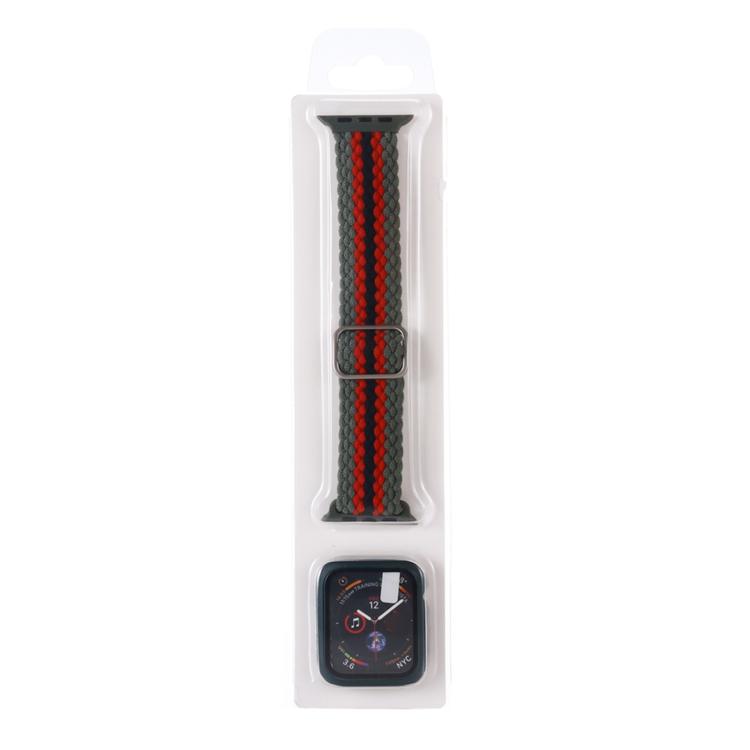 Adjustable Striped Woven Nylon Watch Band + Watch Case Set — Black Red White