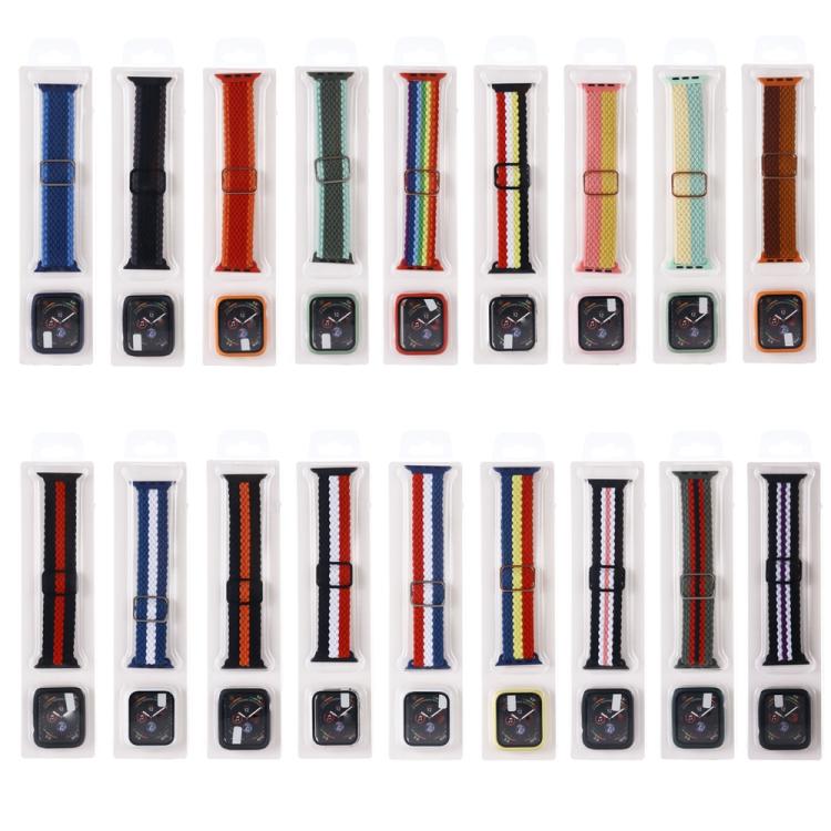 Adjustable Striped Woven Nylon Watch Band + Watch Case Set