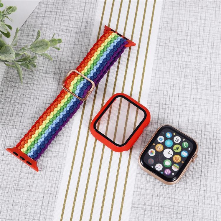 Adjustable Striped Woven Nylon Watch Band + Watch Case Set