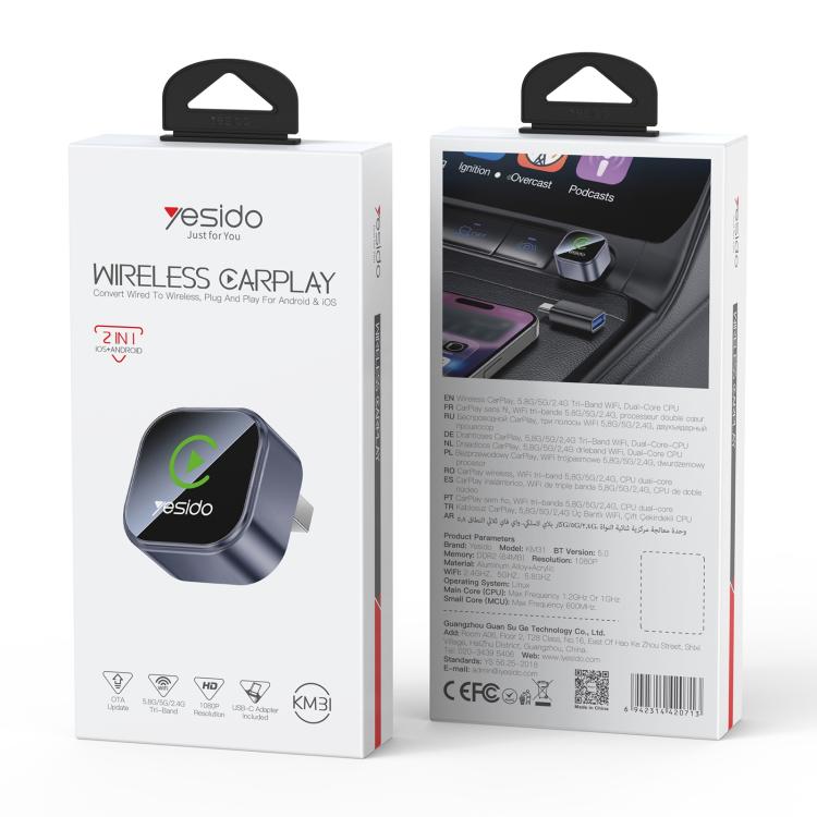 Yesido KM31 Mini 2-in-1 Wired to Wireless CarPlay and Android Auto Car Adapter — view 13