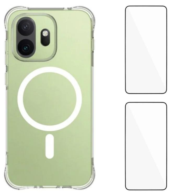 WANLONFENG Transparent Magnetic Four-Corner Shockproof TPU Phone Case with 2pcs Screen Films