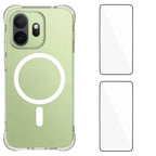 WANLONFENG Transparent Magnetic Four-Corner Shockproof TPU Phone Case with 2pcs Screen Films