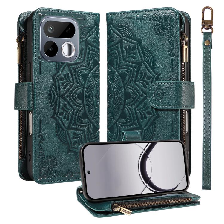 Mandala Embossed 9-Card Zipper RFID Vegan Leather Phone Case with Short Lanyard — view 10