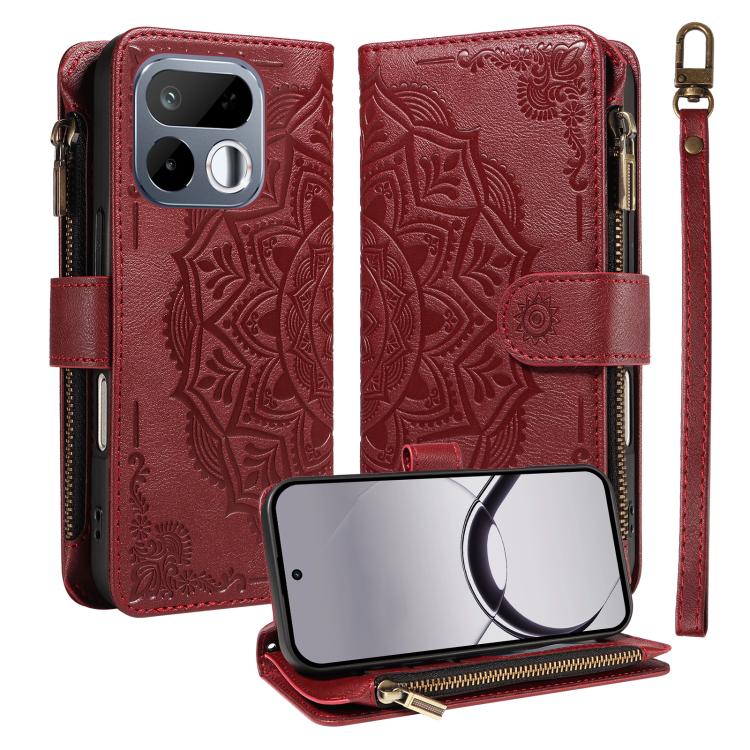 Mandala Embossed 9-Card Zipper RFID Vegan Leather Phone Case with Short Lanyard — view 11