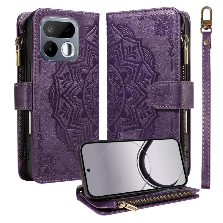Mandala Embossed 9-Card Zipper RFID Vegan Leather Phone Case with Short Lanyard — view 12