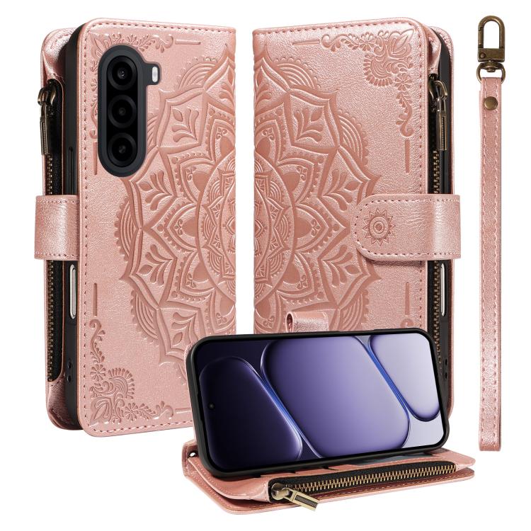 Mandala Embossed 9-Card Zipper RFID Vegan Leather Phone Case with Short Lanyard — view 13