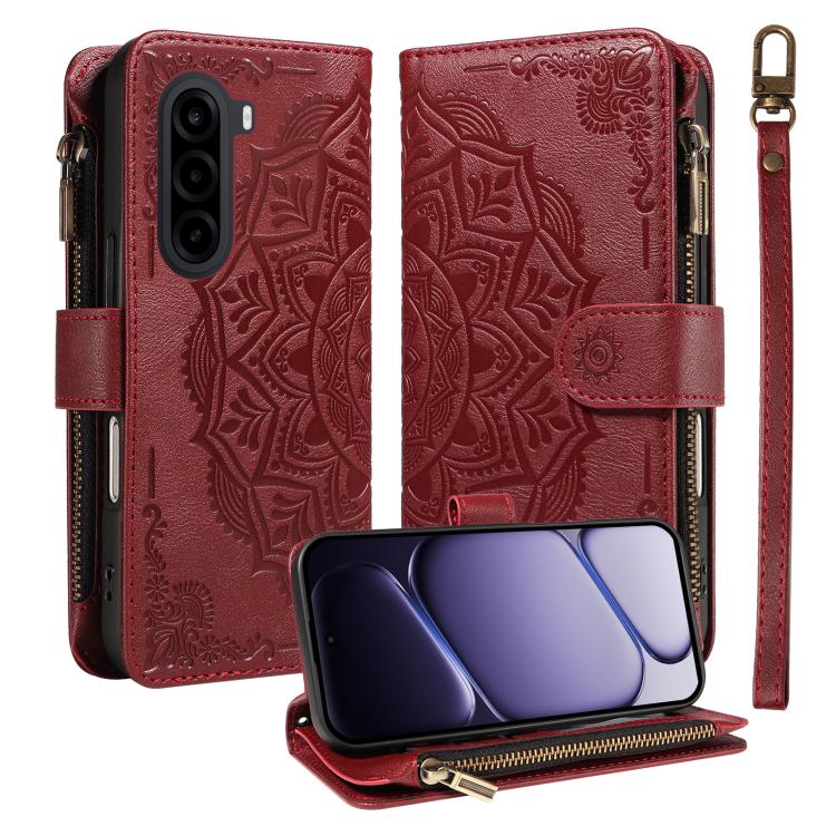 Mandala Embossed 9-Card Zipper RFID Vegan Leather Phone Case with Short Lanyard — view 17