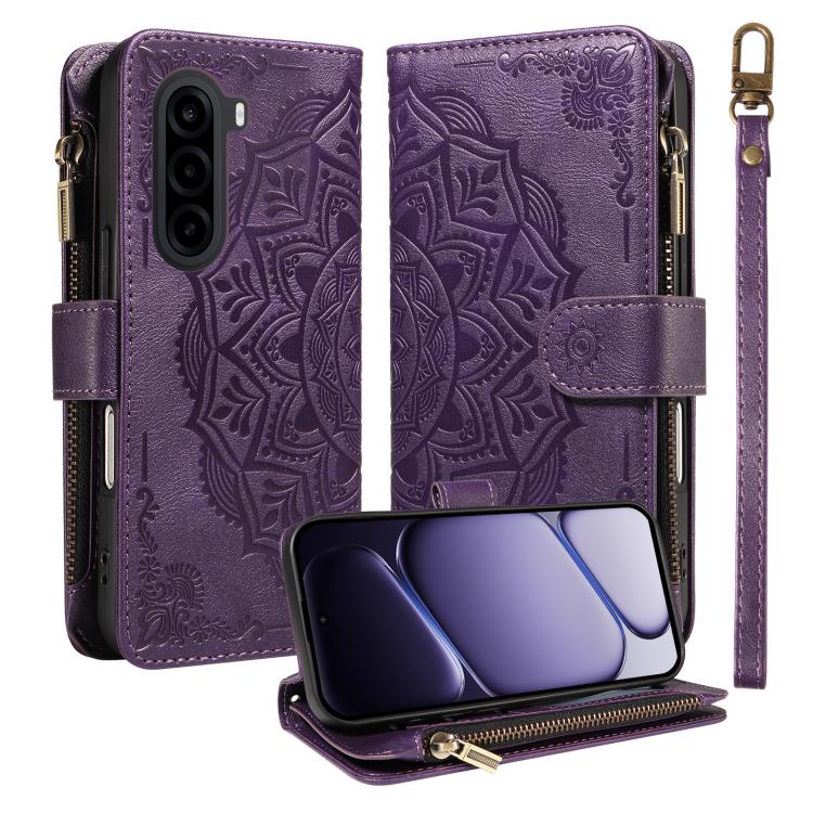 Mandala Embossed 9-Card Zipper RFID Vegan Leather Phone Case with Short Lanyard — view 18