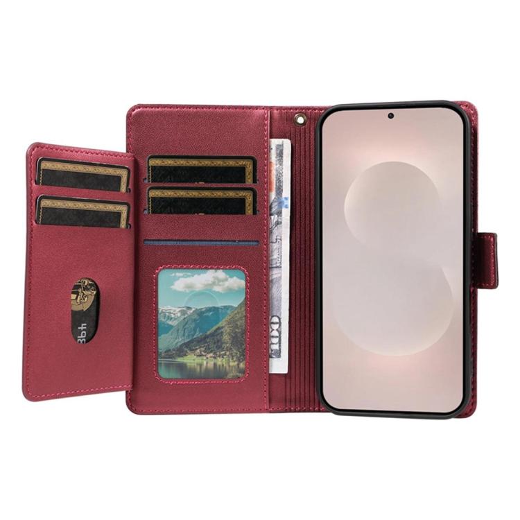 Multi Card Wallet Leather Phone Case with Strap — Red